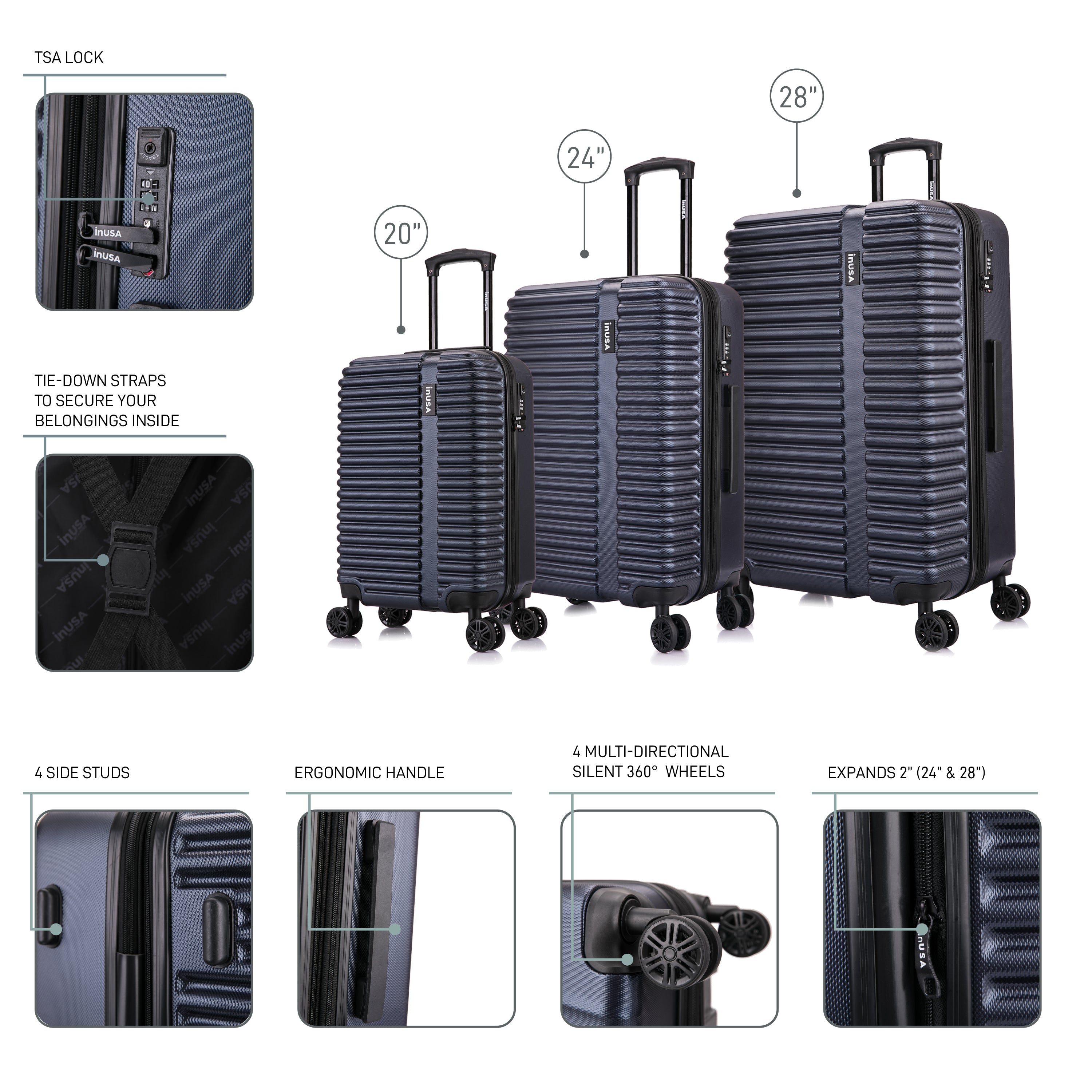 Ally 20/24/28 Inches Hardside 3 Piece Luggage Set – InUSA
