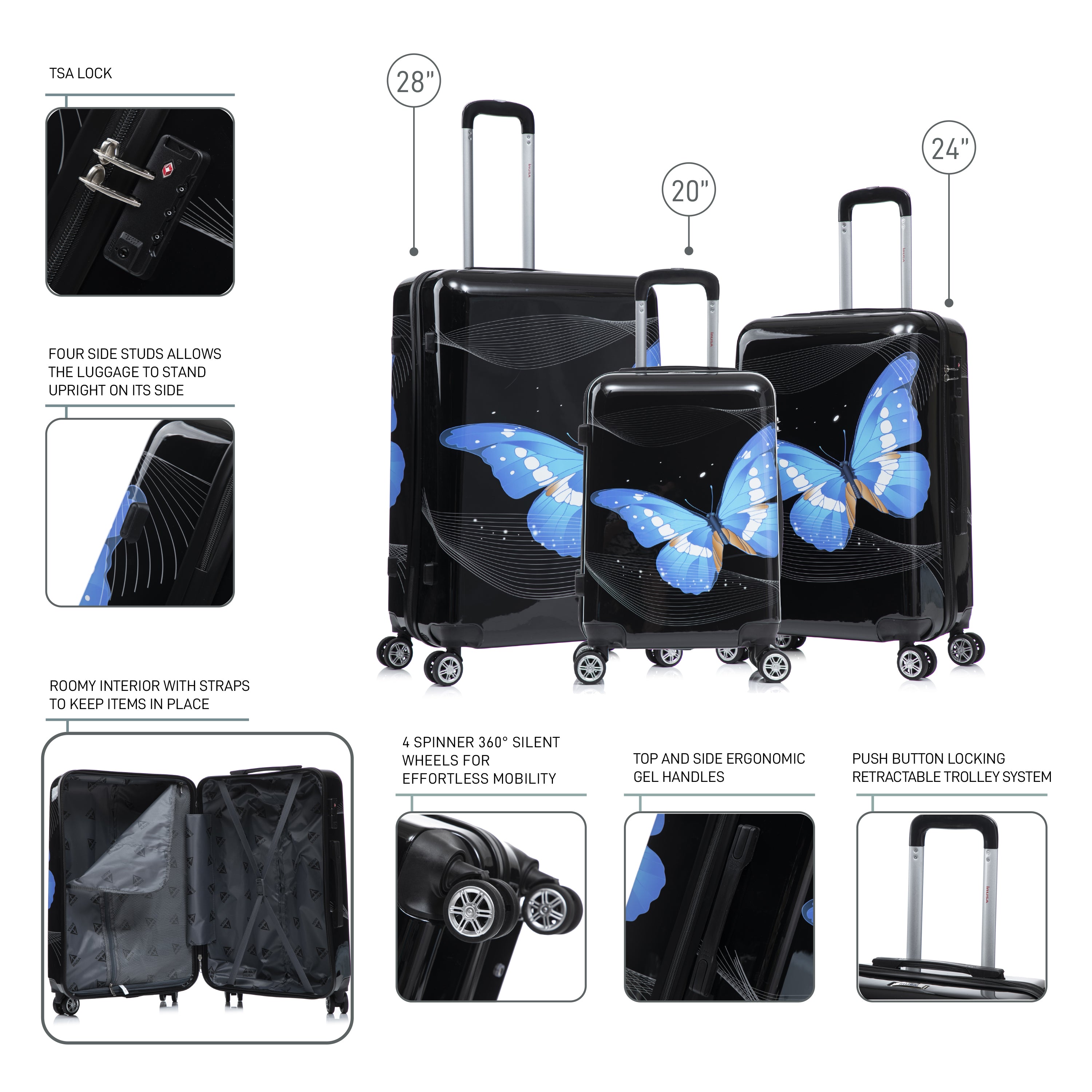Prints Hardside Spinner 3 piece luggage set 20''/24''/28'' – InUSA