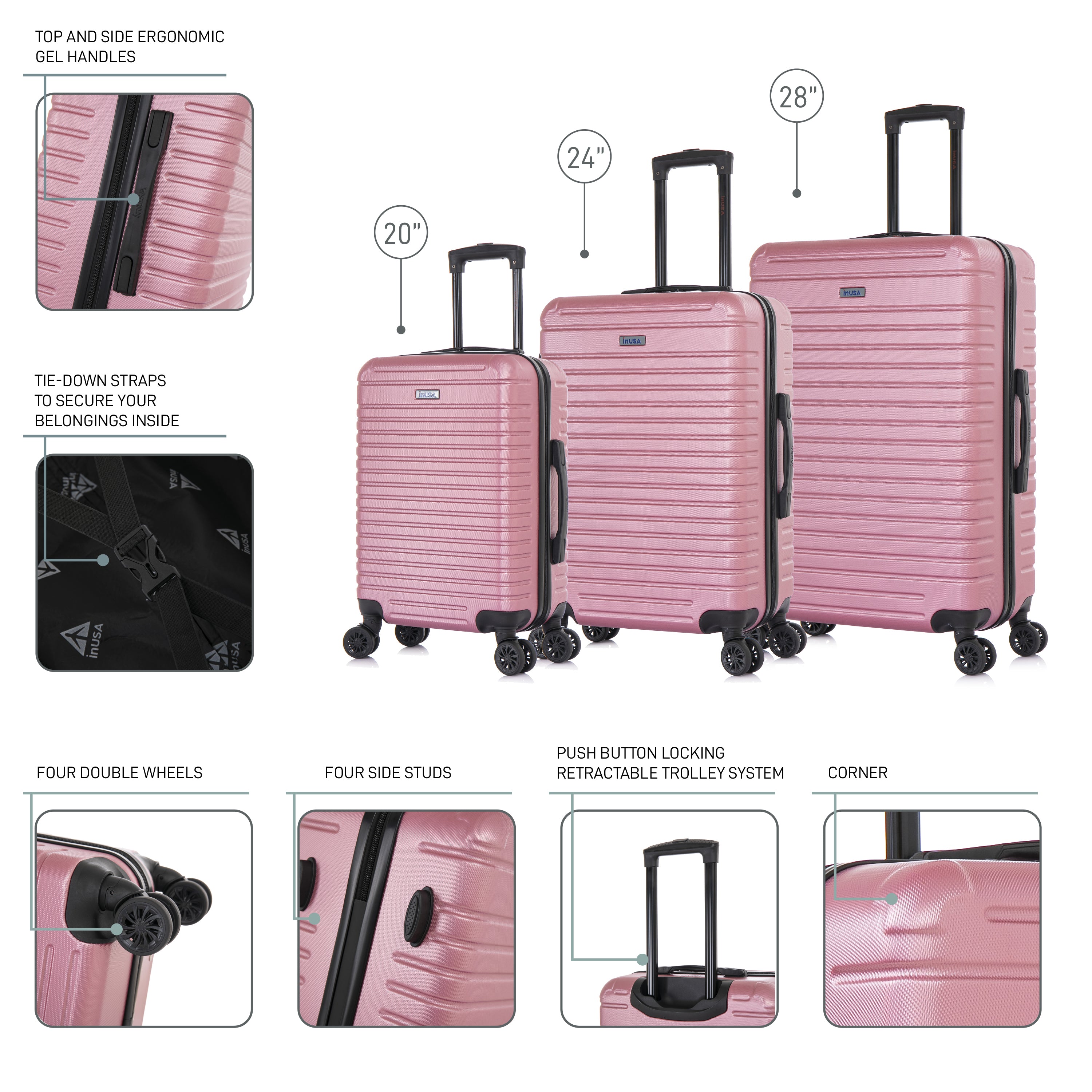 Deep Hardside 3 Piece Luggage Set 20/24/28 Inches – InUSA Luggage
