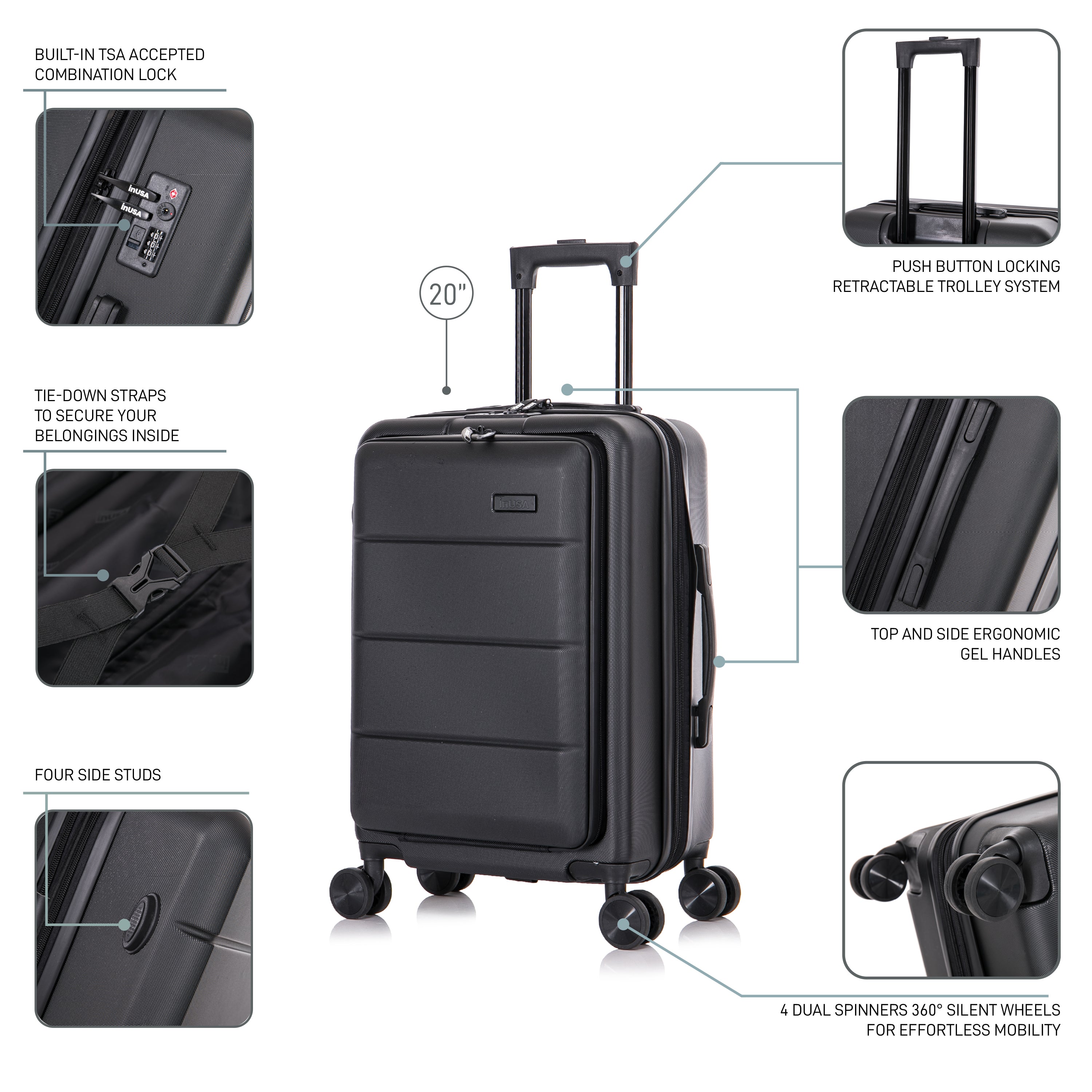 Elysian Hardside Spinner 20-Inch Carry-On Luggage – InUSA Luggage