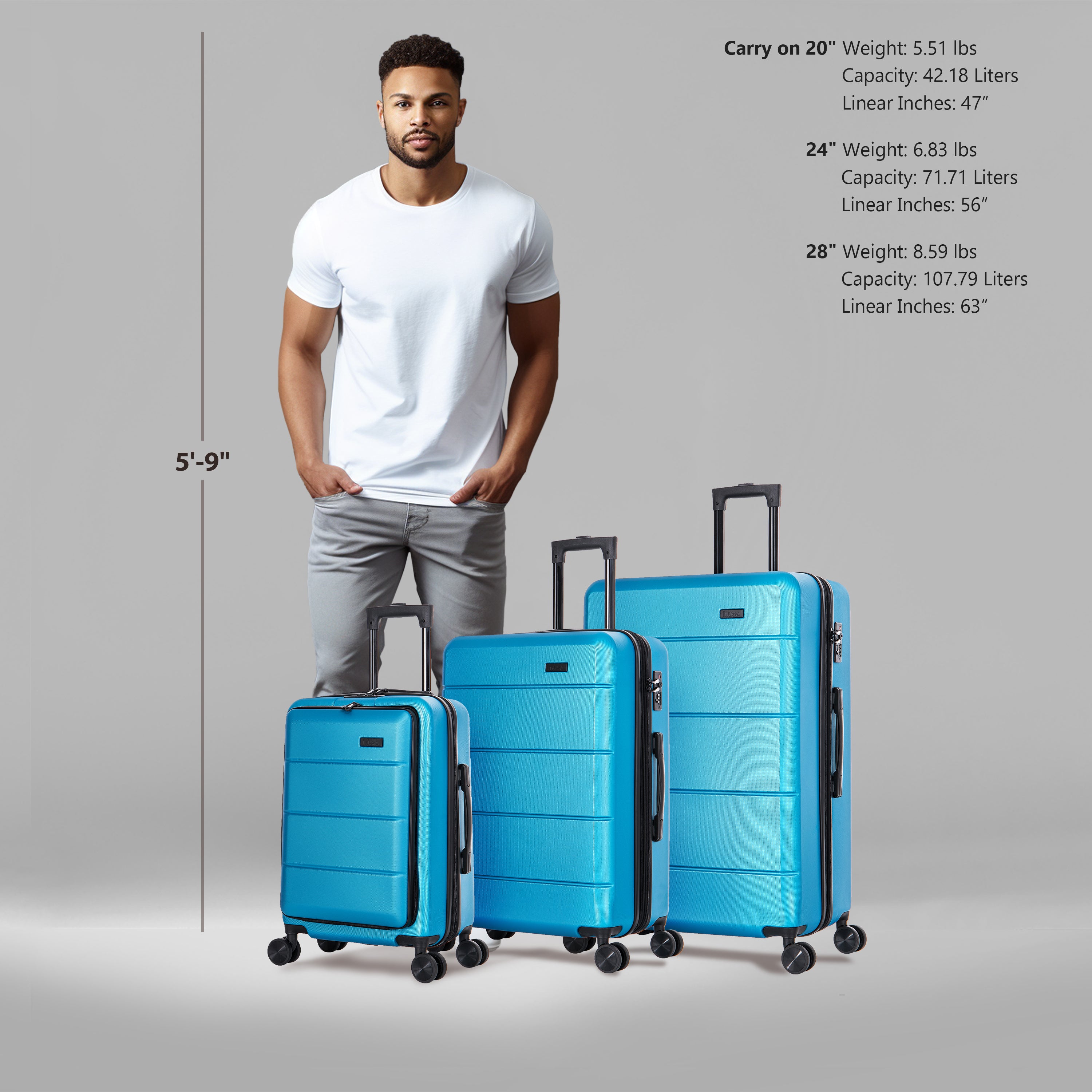 Elysian Hardside 3 Piece Luggage Set 20/24/28 Inches – InUSA Luggage