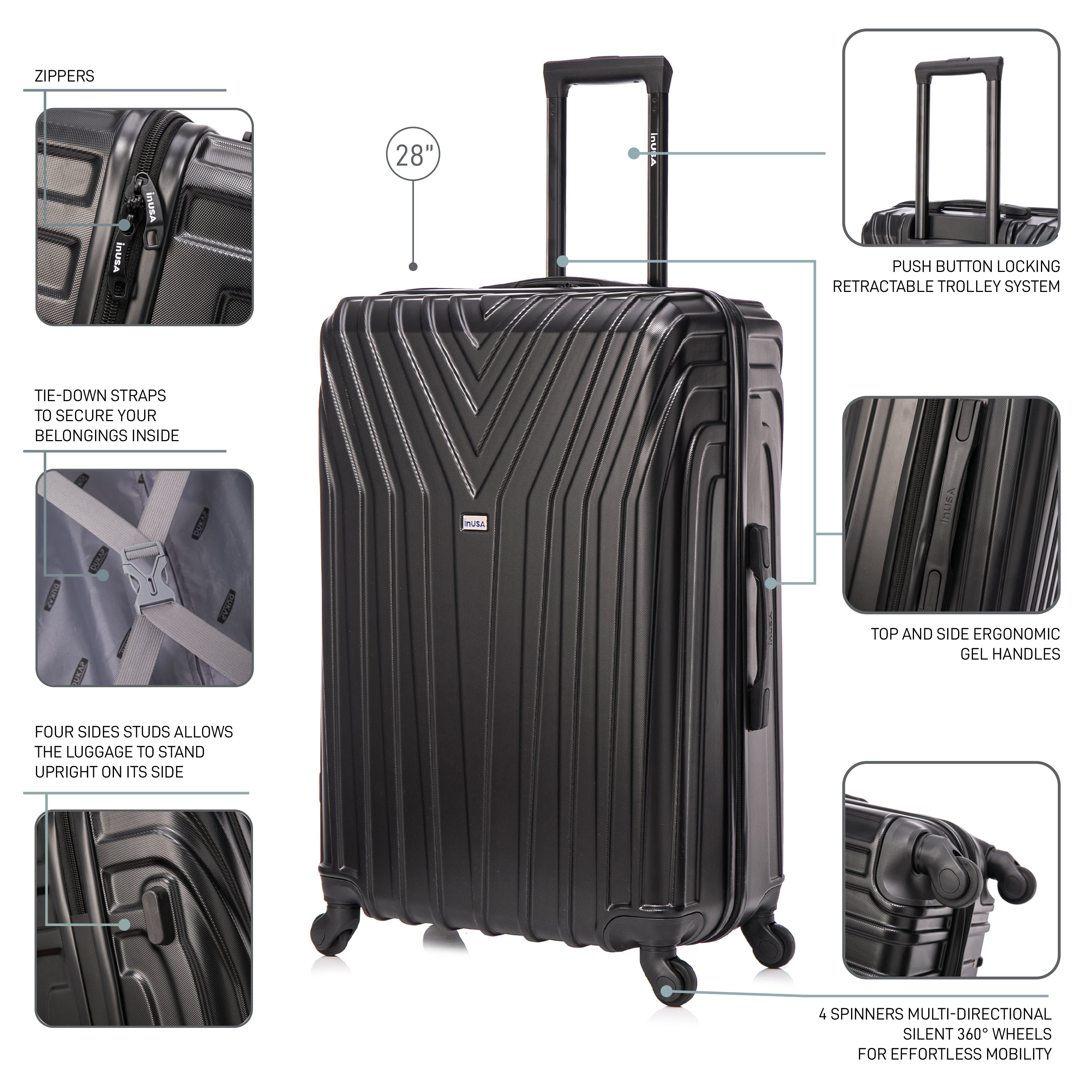 Vasty Hardside 3 Piece Luggage Set 20''/24''/28'' – InUSA Luggage