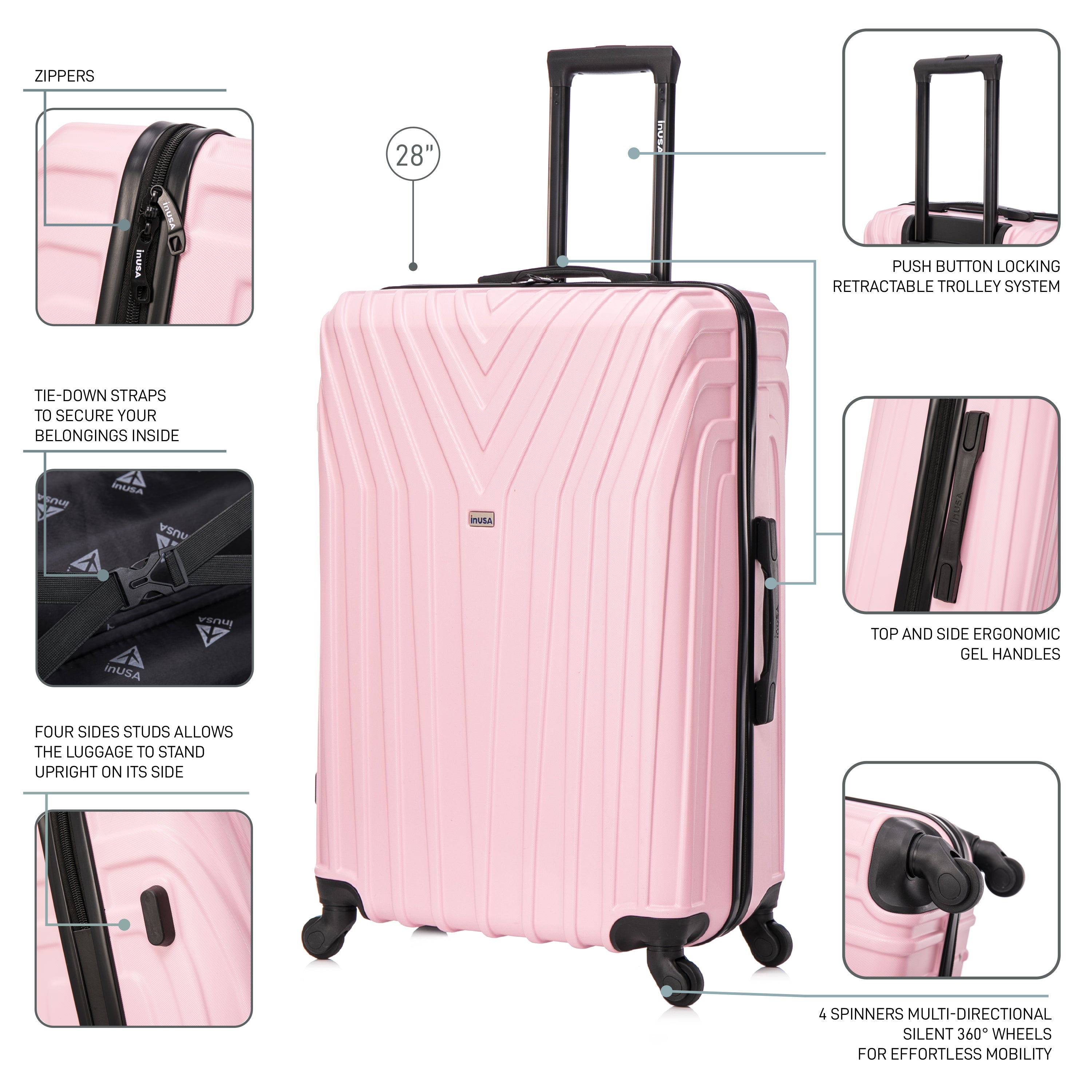 Vasty Hardside 3 Piece Luggage Set 20''/24''/28'' – InUSA Luggage
